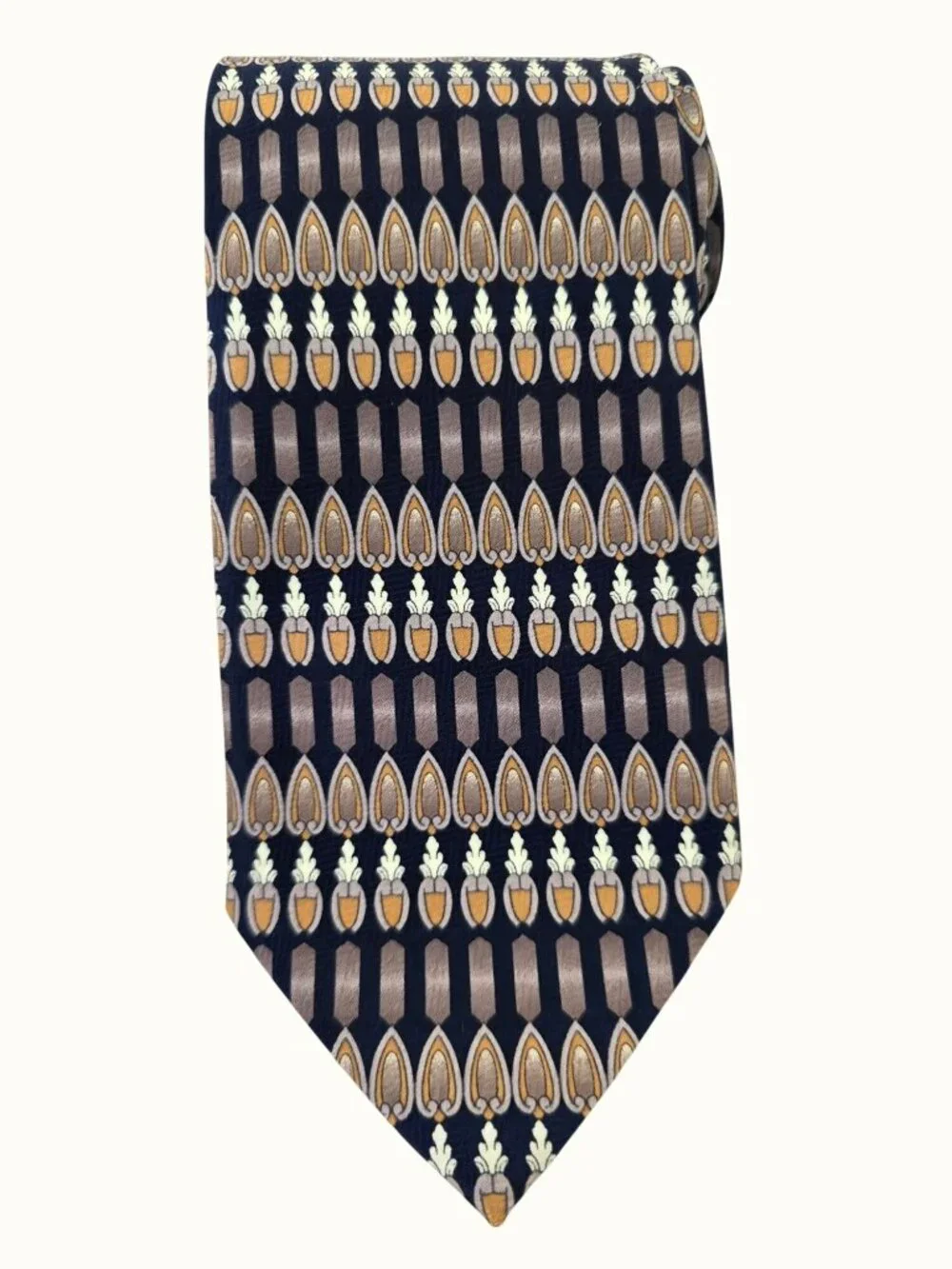 Drussel Handmade Silk Tie Geometric Gold Lavender Navy Necktie 4